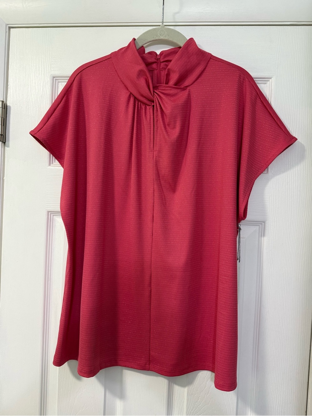 Liz Claiborne Deep Coral Red Knot Neck Cap Sleeve Blouse